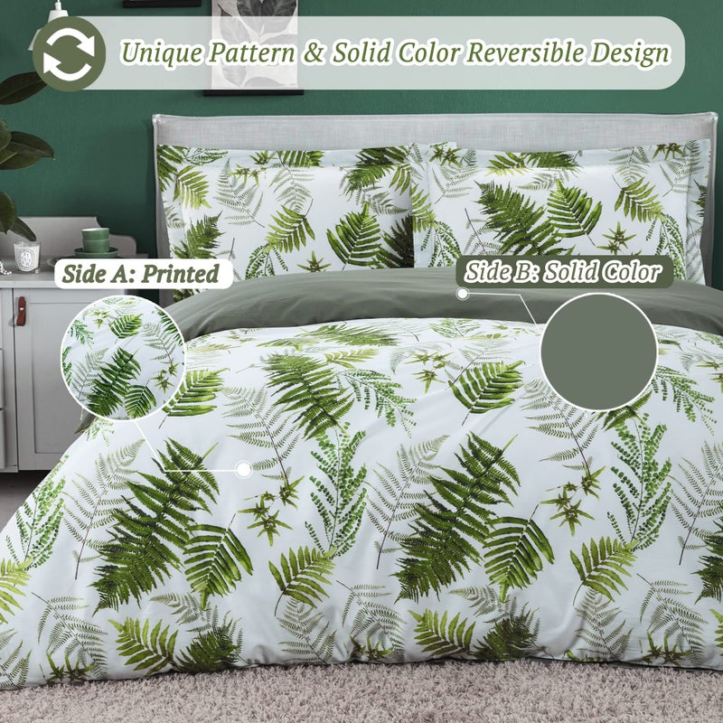 MILDLY 100% Long-Staple Cotton Duvet Cover Set Green Palm Leaf Pattern Printed Comforter Cover 3pcs, Ultra Soft & Breathable Bedding Set - Image 5